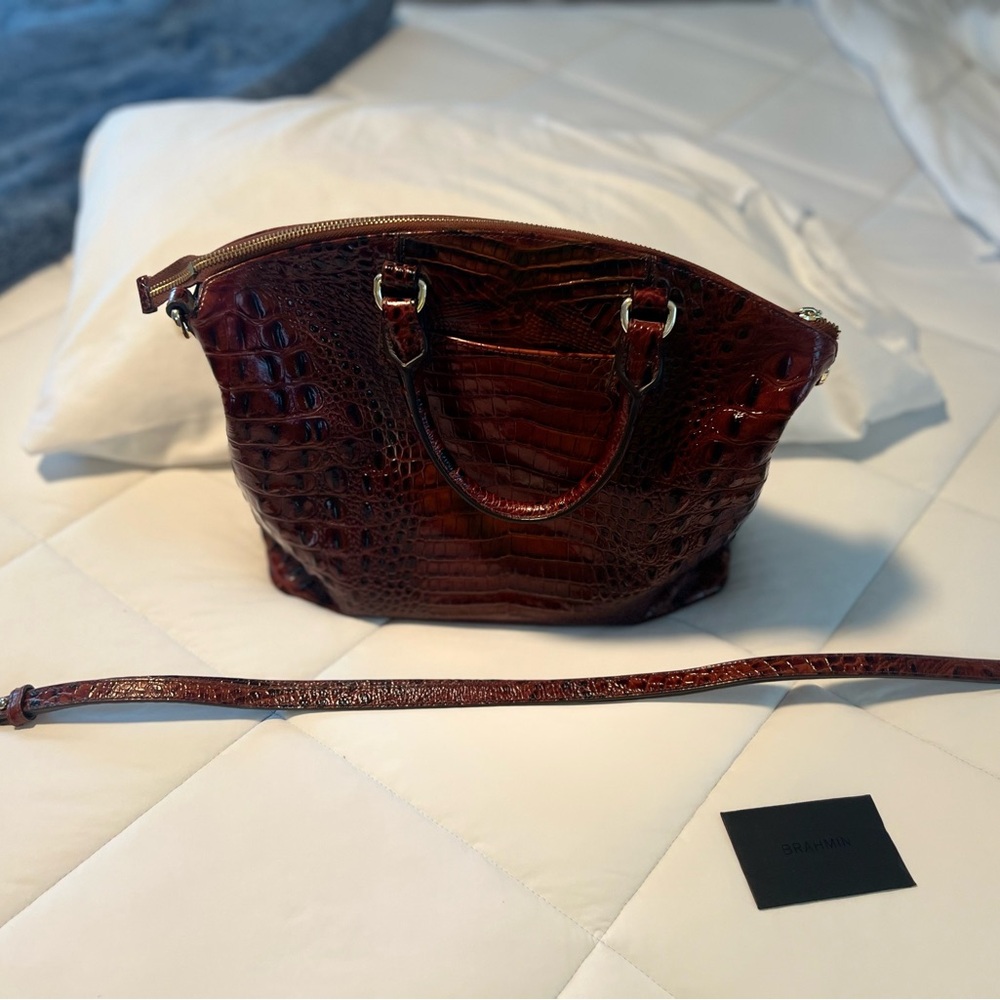 Brahmin Crocodile-Embossed Red Shoulder Bag - Picture 5 of 5